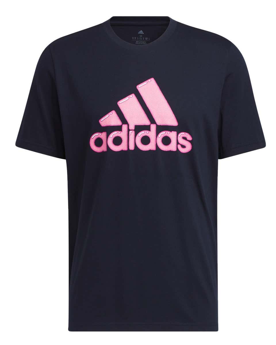 Adidas Logo Pen Fill Sportswear Graphic T shirt Blue Pink T